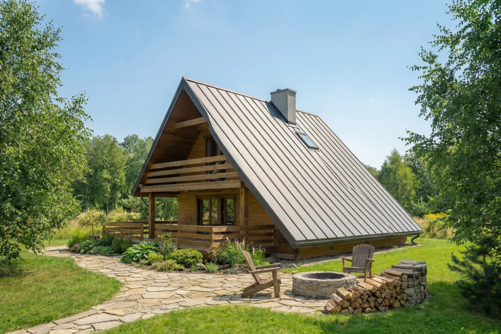 Projekt domu Floren 2 tech. L-6843 tech., parterowy z użytkowym poddaszem, bez garażu, z podpiwniczeniem - wizualizacja elewacji ogrodowej