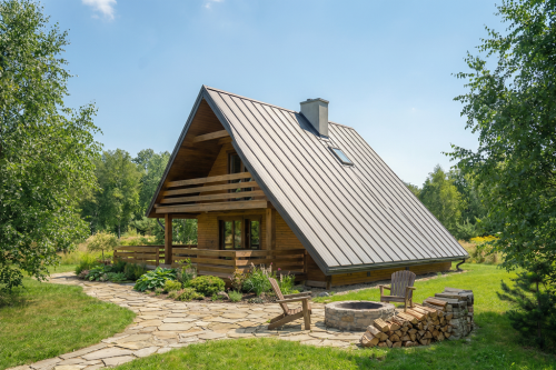 Projekt domu Floren 2 tech. L-6843 tech., parterowy z użytkowym poddaszem, bez garażu, z podpiwniczeniem - wizualizacja elewacji ogrodowej