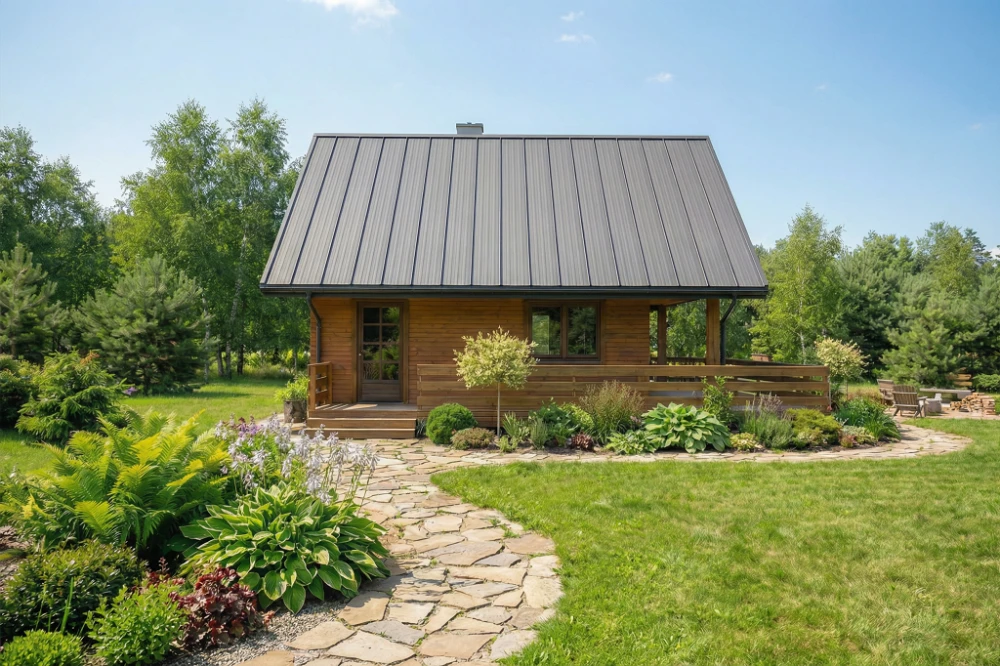 Projekt domu Floren 2 tech. L-6843 tech., parterowy z użytkowym poddaszem, bez garażu, z podpiwniczeniem - wizualizacja elewacji frontowej