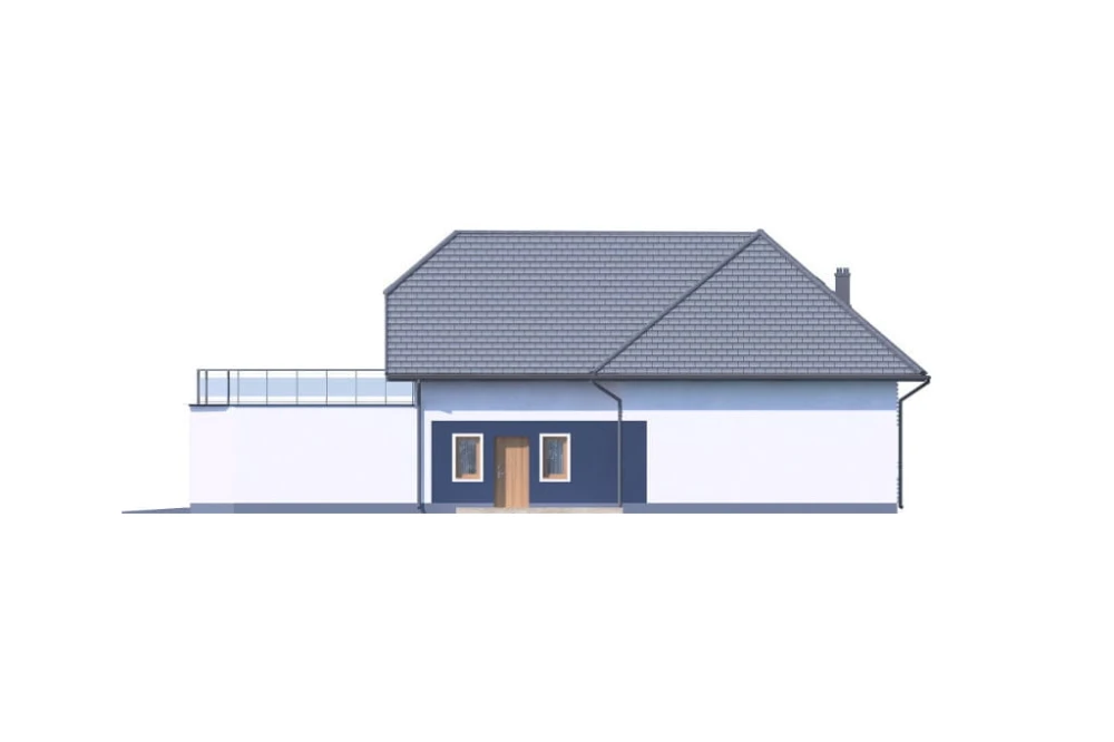 Projekt domu Oczar 2 L-6608, dom parterowy z poddaszem mieszkalnym, niepodpiwniczony, z garażem dwustanowiskowym - wizualizacja elewacji ogrodowej