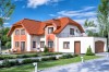 Projekt domu Oczar 2 tech. L-6608 tech., dom parterowy z poddaszem mieszkalnym, niepodpiwniczony, z garażem dwustanowiskowym - kolorystyka wersja 4