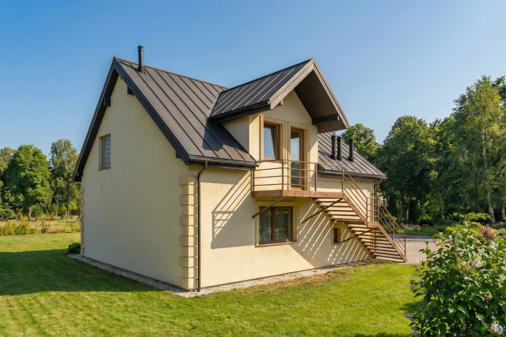 Projekt domu Maltis tech. DM-6866 tech., parterowy z poddaszem nieużytkowym, bez garażu, bez podpiwniczenia - wizualizacja elewacji lewej