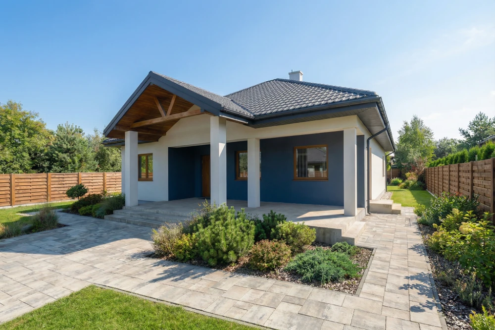 Projekt domu Traducta tech. DM-6699 tech., parterowy, bez garażu, bez podpiwniczenia - wizualizacja elewacji frontowej ujęcie 2