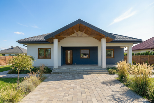 Projekt domu Traducta tech. DM-6699 tech., parterowy, bez garażu, bez podpiwniczenia - wizualizacja elewacji frontowej