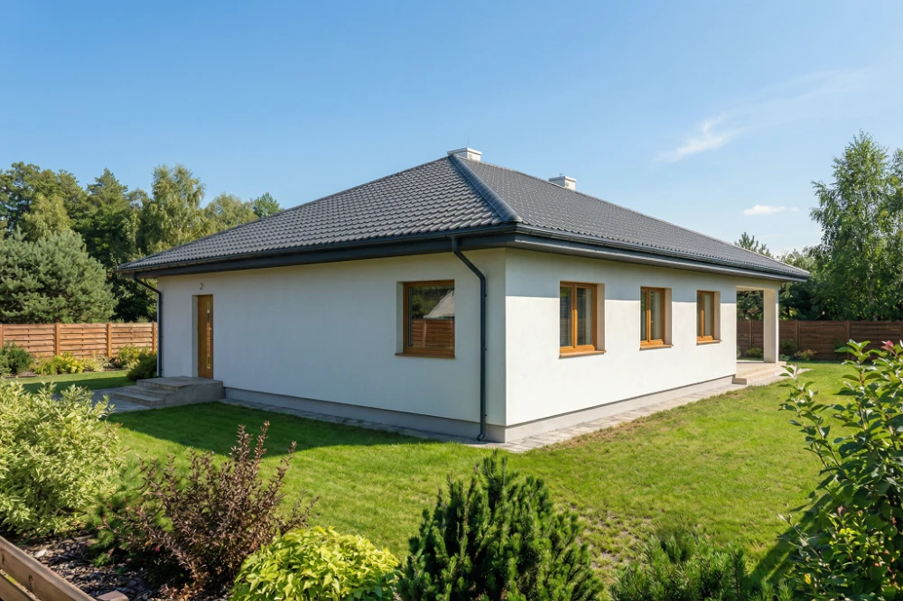 Projekt domu Traducta tech. DM-6699 tech., parterowy, bez garażu, bez podpiwniczenia - wizualizacja elewacji prawej