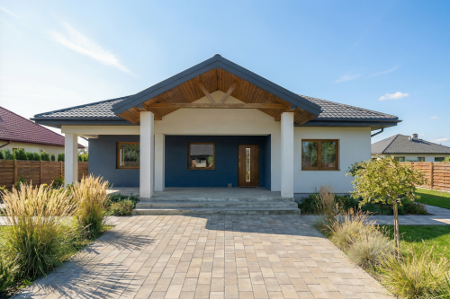 Projekt domu Traducta 2 L-6699, parterowy, bez garażu, bez podpiwniczenia - wizualizacja elewacji frontowej