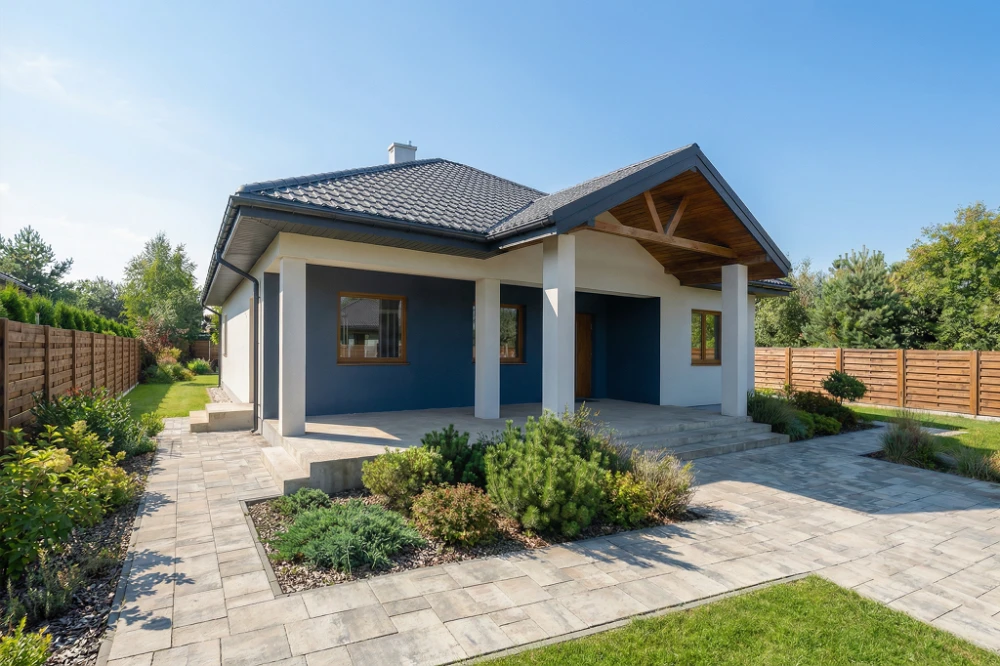 Projekt domu Traducta 2 tech. L-6699 tech., parterowy, bez garażu, bez podpiwniczenia - wizualizacja elewacji frontowej ujęcie 2