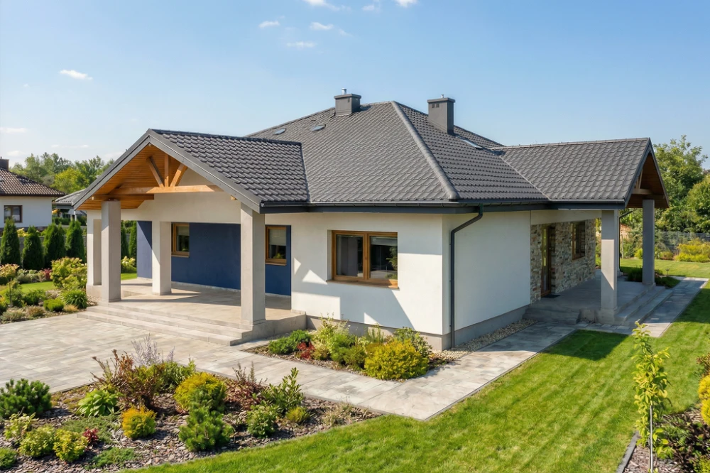 Projekt domu Traducta 2 tech. L-6699 tech., parterowy, bez garażu, bez podpiwniczenia - wizualizacja elewacji frontowej ujęcie 3