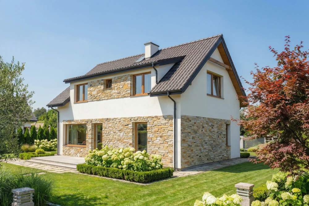 Projekt domu Xanten 2 L-6844, parterowy z poddaszem użytkowym, bez garażu, bez podpiwniczenia - wizualizacja elewacji lewej