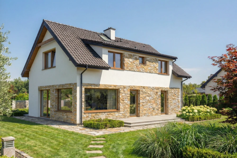 Projekt domu Xanten 2 L-6844, parterowy z poddaszem użytkowym, bez garażu, bez podpiwniczenia - wizualizacja elewacji ogrodowej