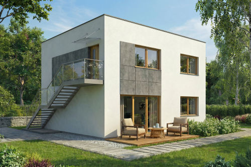 Projekt domu Vernum DM-6847, piętrowy, dwulokalowy, bez garażu, bez podpiwniczenia - wizualizacja elewacji ogrodowej