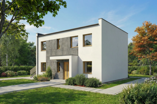 Projekt domu Vernum 2 L-6847, piętrowy, dwulokalowy, bez garażu, bez podpiwniczenia - wizualizacja elewacji frontowej