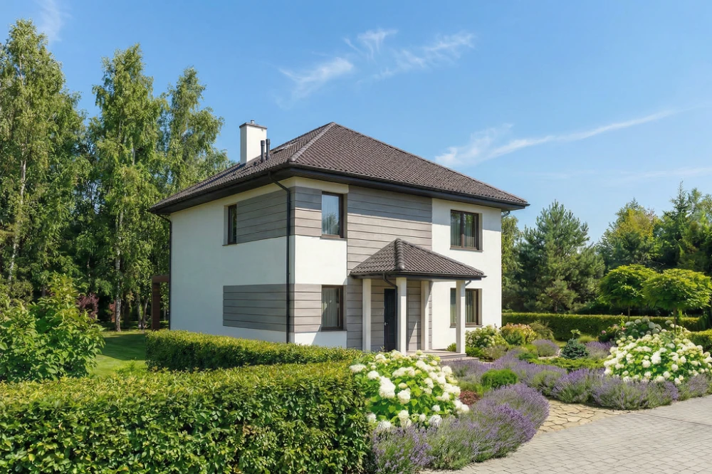 Projekt domu Victrix 2 L-6848, piętrowy, bez garażu, bez podpiwniczenia - wizualizacja elewacji frontowej ujęcie 2