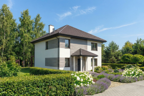 Projekt domu Victrix 2 L-6848, piętrowy, bez garażu, bez podpiwniczenia - wizualizacja elewacji frontowej ujęcie 2