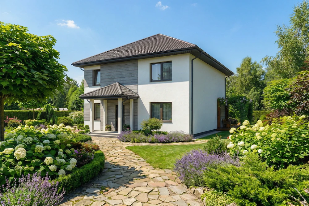 Projekt domu Victrix 2 L-6848, piętrowy, bez garażu, bez podpiwniczenia - wizualizacja elewacji frontowej