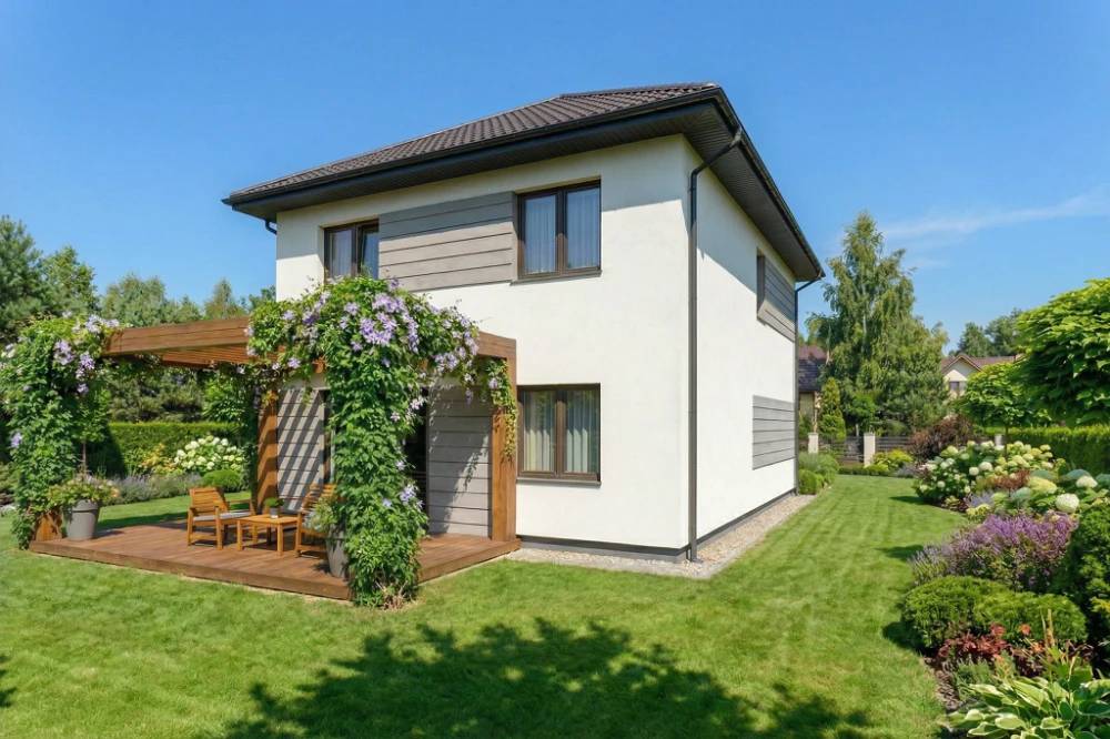 Projekt domu Victrix 2 L-6848, piętrowy, bez garażu, bez podpiwniczenia - wizualizacja elewacji lewej