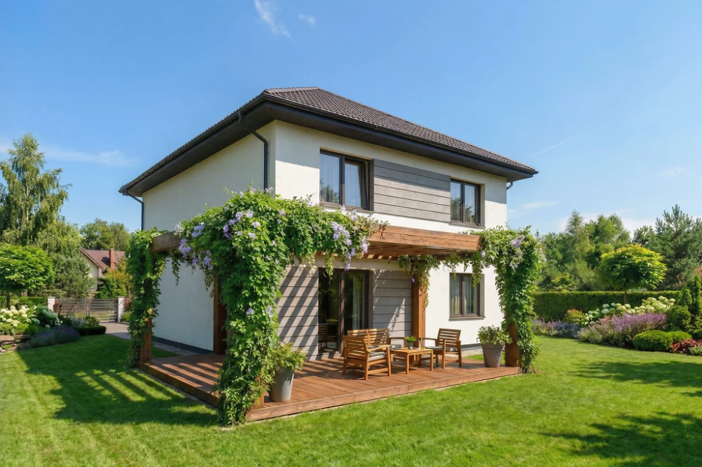 Projekt domu Victrix 2 L-6848, piętrowy, bez garażu, bez podpiwniczenia - wizualizacja elewacji ogrodowej