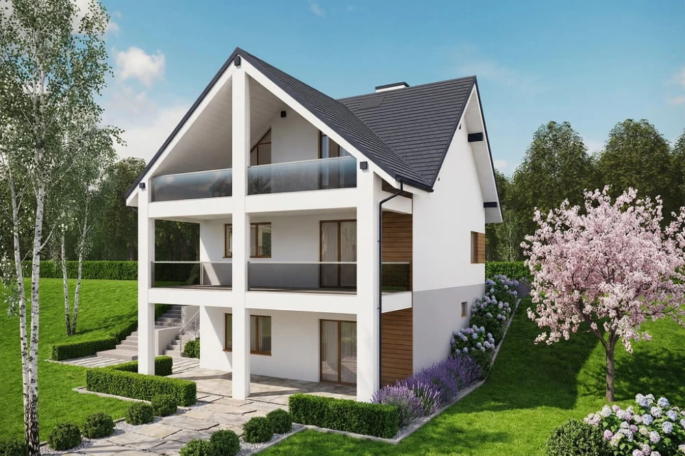 Projekt domu Liburnum 2 tech. L-6867 tech., parterowy z poddaszem użytkowym, bez garażu, z podpiwniczeniem - wizualizacja elewacji prawej