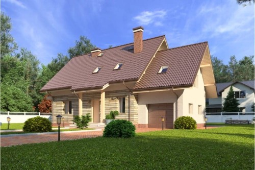 Projekt domu Modraczków 1 tech. DM-6610 tech., dwukondygnacyjny bez podpiwniczenia, z garażem jednostanowiskowym - kolorystyka wersja 2