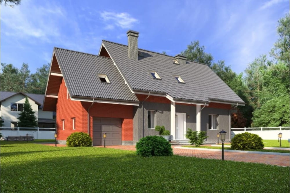 Projekt domu Modraczków 2 tech. L-6610 tech., dwukondygnacyjny bez podpiwniczenia, z garażem jednostanowiskowym - kolorystyka wersja 3