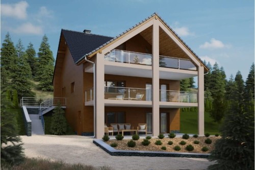 Projekt domu Onętek tech. DM-6611 tech., parterowy z poddaszem użytkowym i podpiwniczeniem - kolorystyka wersja 2