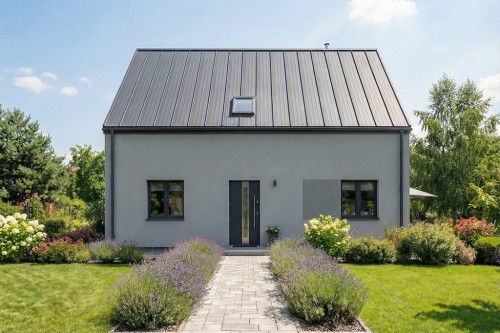 Projekt domu Vetera DM-6904, parterowy z poddaszem użytkowym, niepodpiwniczony - wizualizacja elewacji frontowej