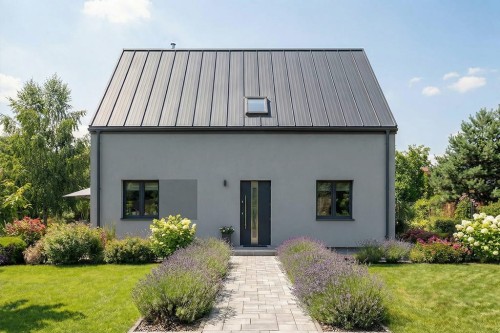 Projekt domu Vetera 2 L-6904, parterowy z poddaszem użytkowym, niepodpiwniczony - wizualizacja elewacji frontowej