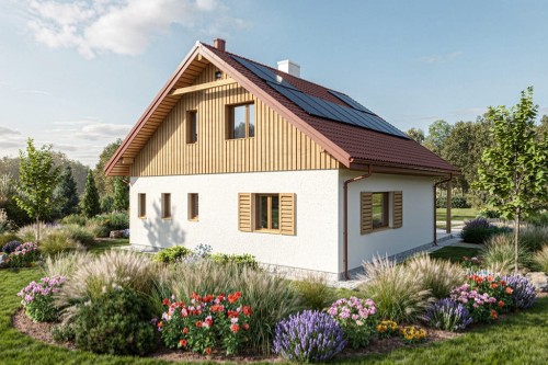 Projekt domu Ergona 2 L-6860, parterowy z poddaszem użytkowym, z garażem, bez podpiwniczenia - wizualizacja elewacji ogrodowej