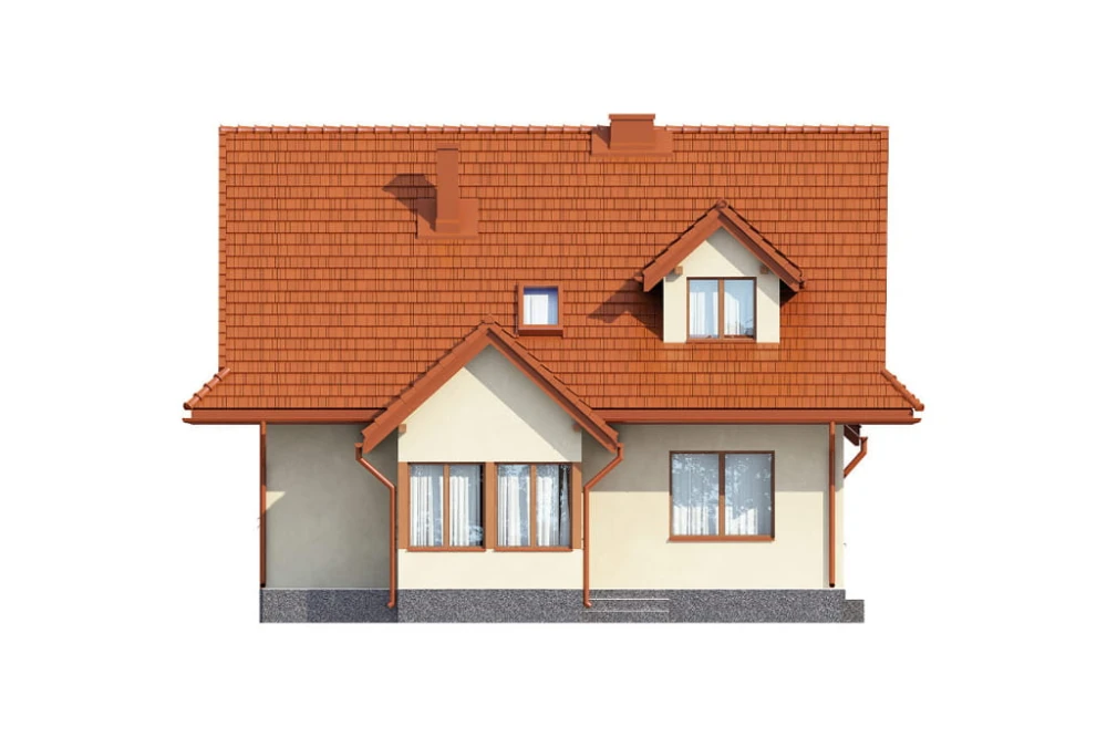 Projekt domu Storczynek 2 L-6533, parterowy z poddaszem, bez garażu, niepodpiwniczony - wizualizacja elewacji frontowej