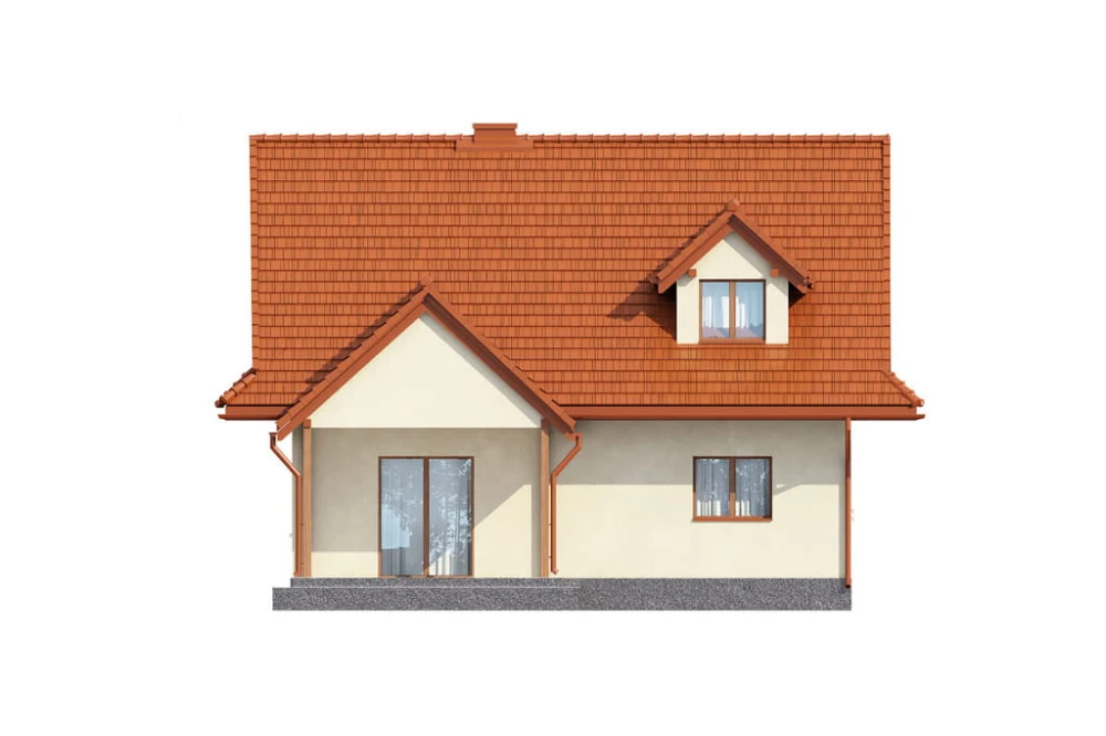 Projekt domu Storczynek 2 L-6533, parterowy z poddaszem, bez garażu, niepodpiwniczony - wizualizacja elewacji ogrodowej