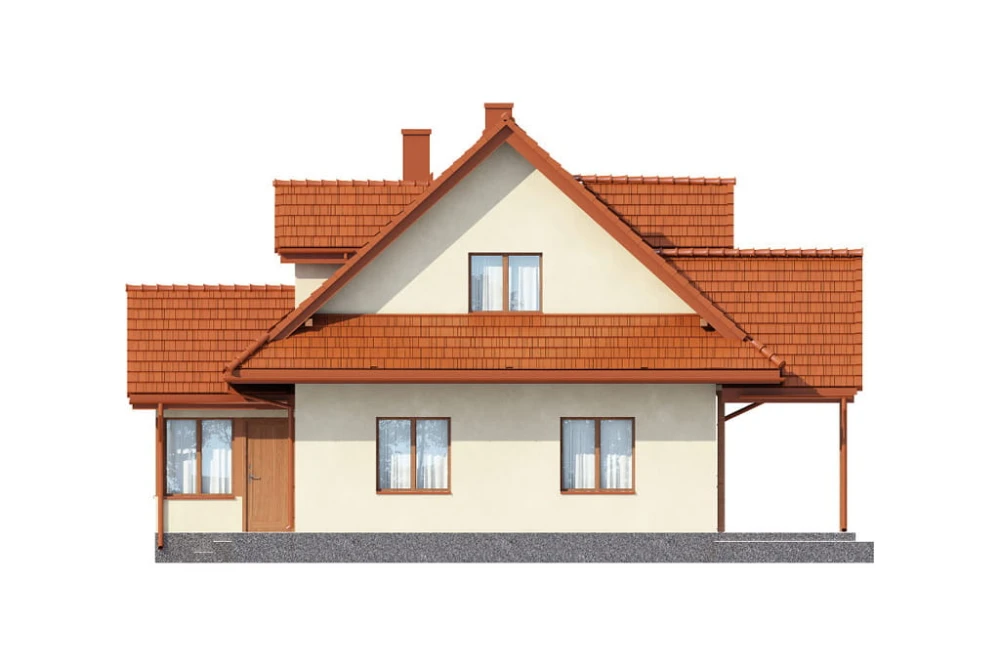 Projekt domu Storczynek 2 L-6533, parterowy z poddaszem, bez garażu, niepodpiwniczony - wizualizacja elewacji prawej