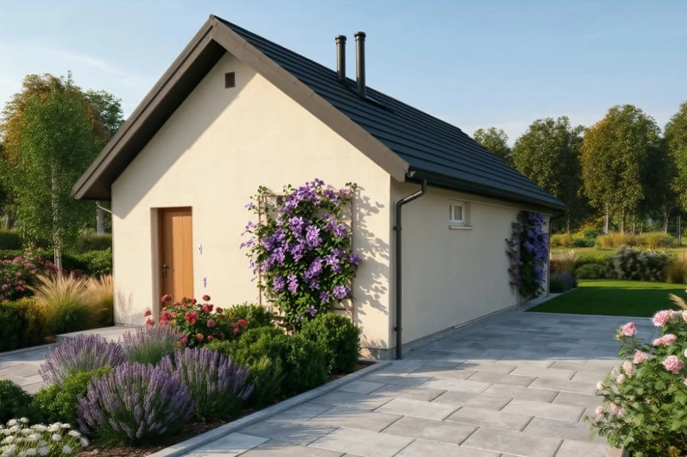 Projekt domu Laudis 2 L-6876, parterowy, bez garażu, bez podpiwniczenia - wizualizacja elewacji prawej