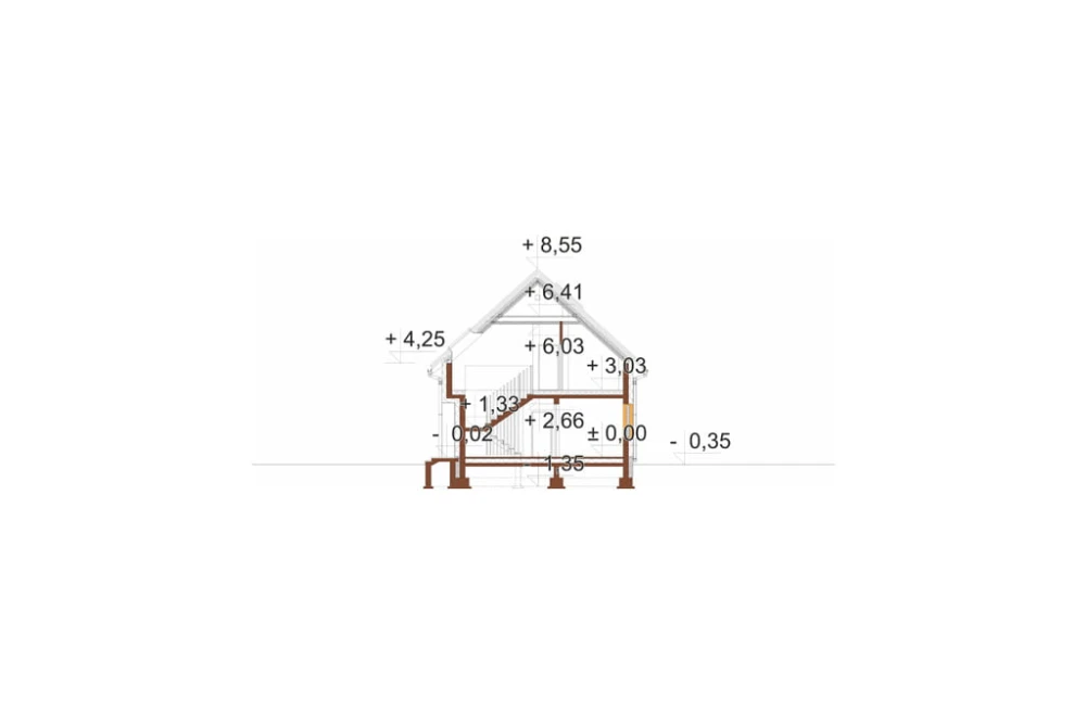 Projekt domu Aveno 2 L-6911, parterowy z poddaszem użytkowym, niepodpiwniczony, bez garażu - przekrój A-A