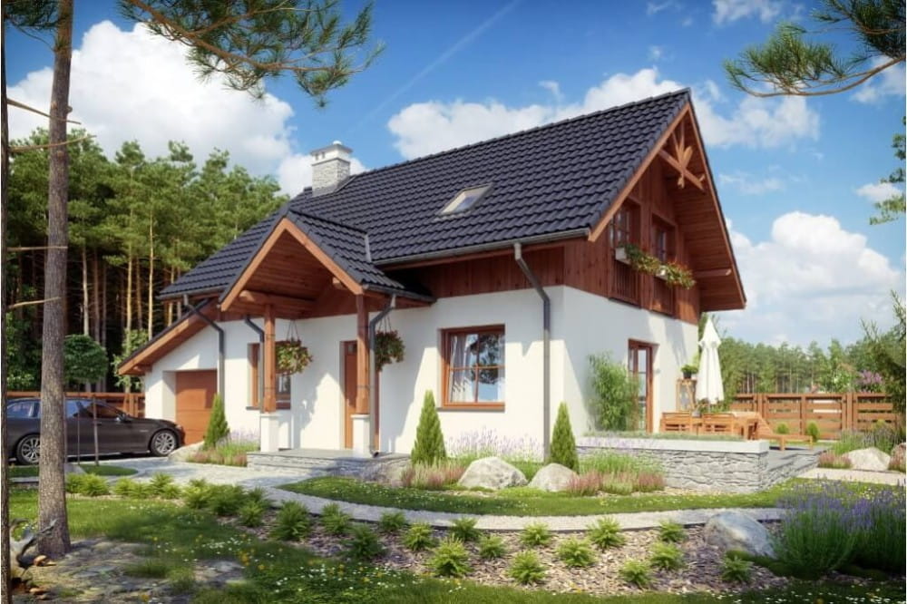 Projekt domu Nerina tech. DM-6527 tech., parterowy z poddaszem mieszkalnym, częściowo podpiwniczony - kolorystyka wersja 2