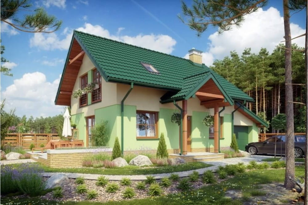 Projekt domu Nerina 2 tech. L-6527 tech., parterowy z poddaszem mieszkalnym, częściowo podpiwniczony - kolorystyka wersja 3