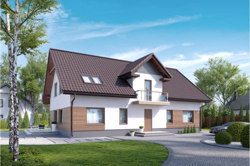 Projekt domu Makowo 2 tech. L-6531 tech., parterowy z poddaszem, bez garażu, niepodpiwniczony - kolorystyka wersja 2