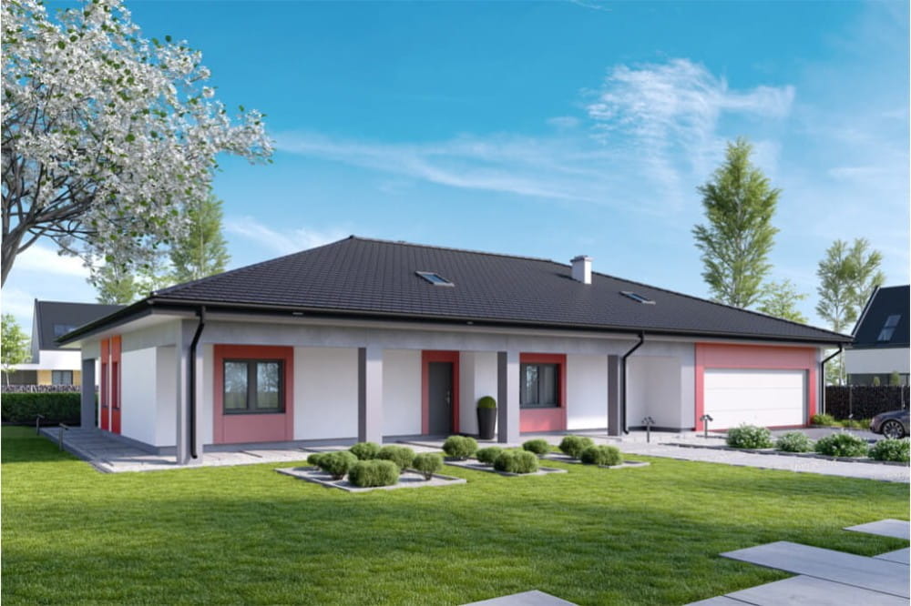 Projekt domu Miłów tech. DM-6532 tech., parterowy, z garażem trzystanowiskowym, niepodpiwniczony - kolorystyka wersja 4