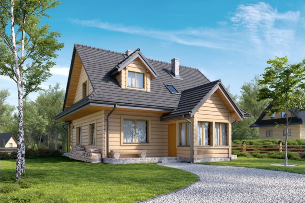 Projekt domu Storczynek tech. DM-6533 tech., parterowy z poddaszem, bez garażu, niepodpiwniczony - kolorystyka wersja 4