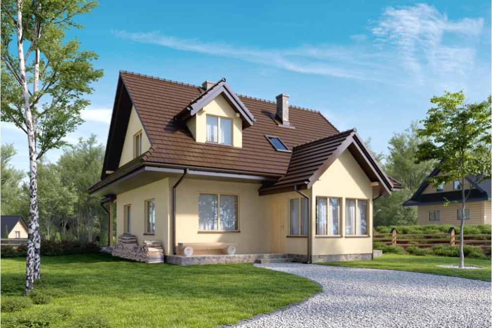 Projekt domu Storczynek tech. DM-6533 tech., parterowy z poddaszem, bez garażu, niepodpiwniczony - kolorystyka wersja 3