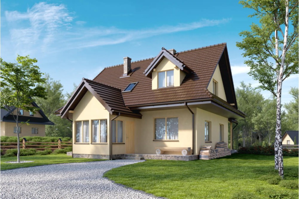 Projekt domu Storczynek 2 tech. L-6533 tech., parterowy z poddaszem, bez garażu, niepodpiwniczony - kolorystyka wersja 3