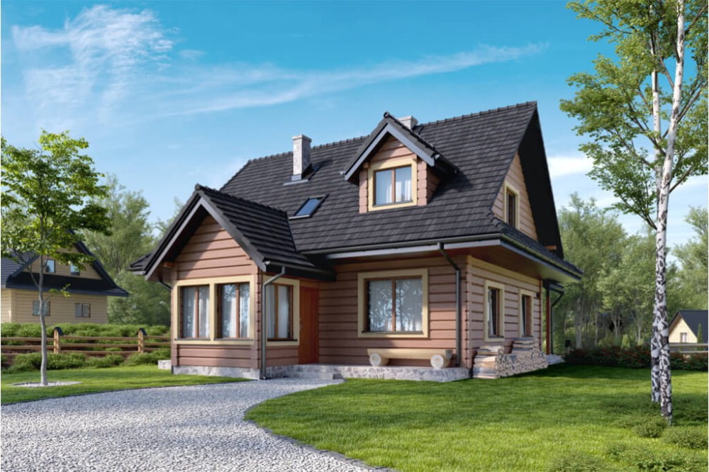 Projekt domu Storczynek 2 tech. L-6533 tech., parterowy z poddaszem, bez garażu, niepodpiwniczony - kolorystyka wersja 2