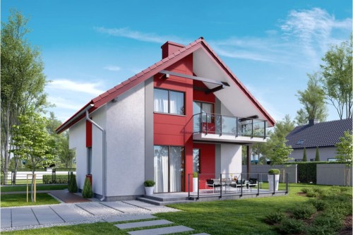 Projekt domu Wawrzynów tech. DM-6536 tech., parterowy z poddaszem mieszkalnym, częściowo podpiwniczony - kolorystyka wersja 2