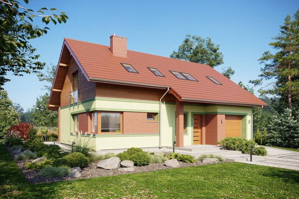 Projekt domu Ritania tech. DM-6681 tech, parterowy z poddaszem użytkowym, z garażem - kolorystyka wersja 2