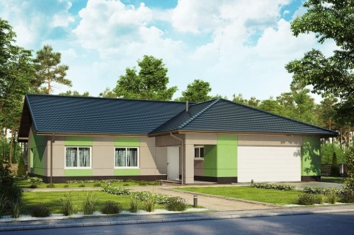 Projekt domu Miluszyk tech. DM-6641 tech., parterowy z garażem dwustanowiskowym - kolorystyka wersja 2