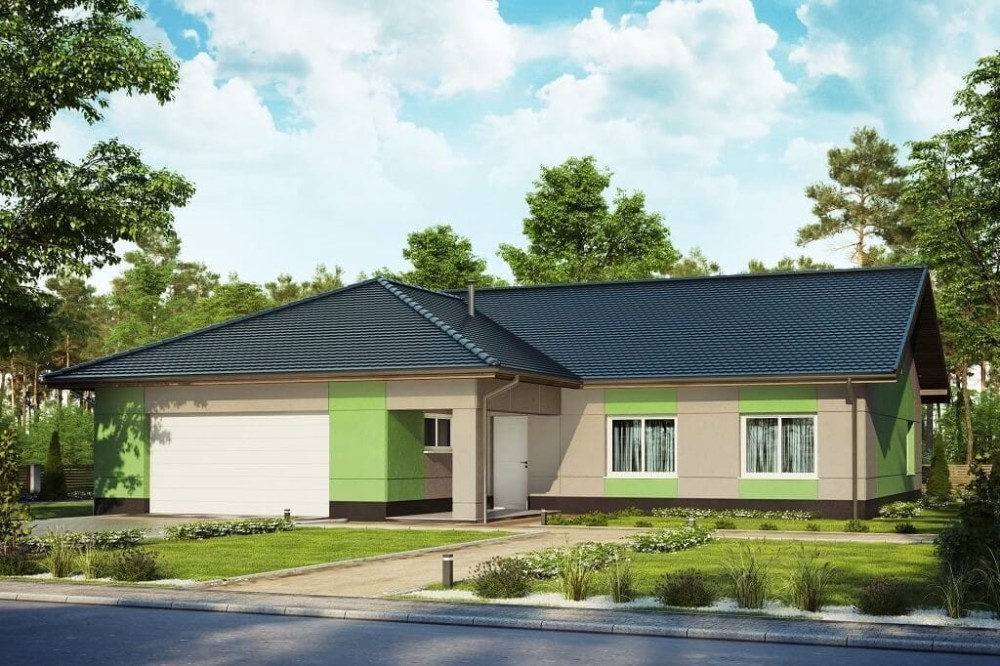 Projekt domu Miluszyk 2 tech. L-6641 tech., parterowy z garażem dwustanowiskowym - kolorystyka wersja 2