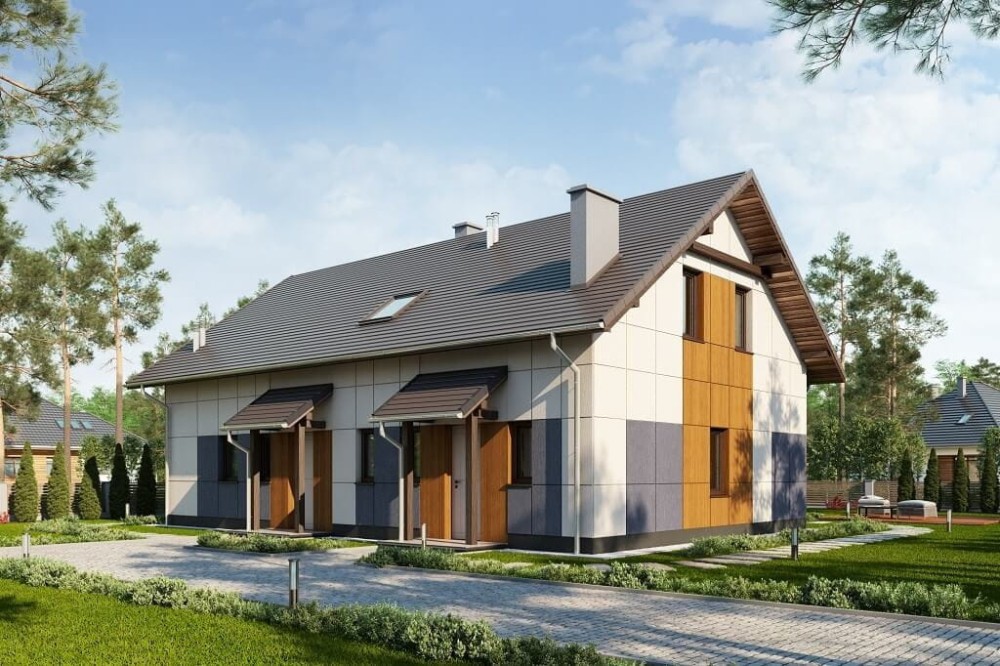 Projekt domu Ożanka tech. DM-6671 tech., parterowy ze strychem, niepodpiwniczony - kolorystyka wersja 3
