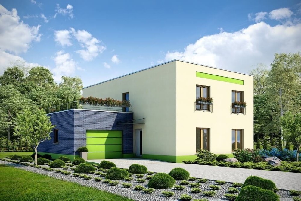 Projekt domu Przytulinka 2 tech. L-6644 tech., jednopiętrowy, bez podpiwniczenia, z garażem jednostanowiskowym - kolorystyka wersja 4
