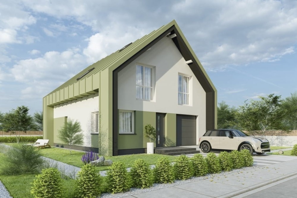Projekt domu Matrico 2 tech. L-6807 tech., parterowy z poddaszem użytkowym, garażem jednostanowiskowym - kolorystyka wersja 3