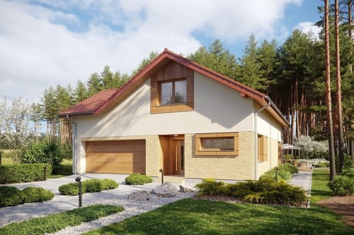 Projekt domu Conssat 2 tech. L-6760 tech.,  parterowy z poddaszem użytkowym, garażem dwustanowiskowym - kolorystyka wersja 2