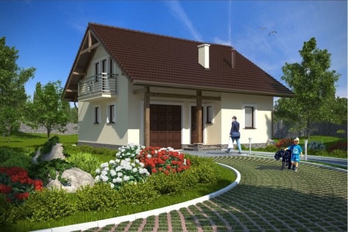 Projekt domu Ćmielów tech. DM-6197 tech., parterowy z poddaszem mieszkalnym, z garażem - kolorystyka wersja 1